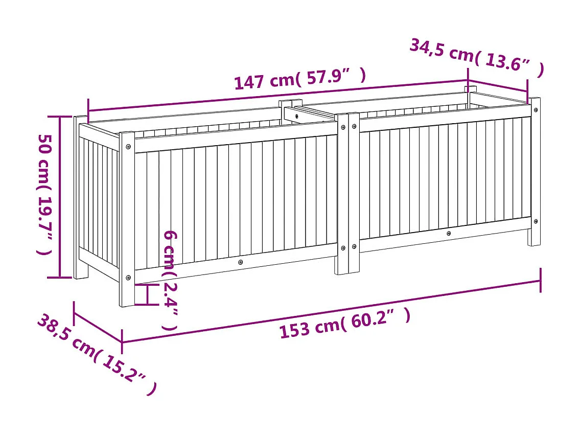 Pflanzkübel mit Einlage 153x38,5x50 cm Massivholz Akazie