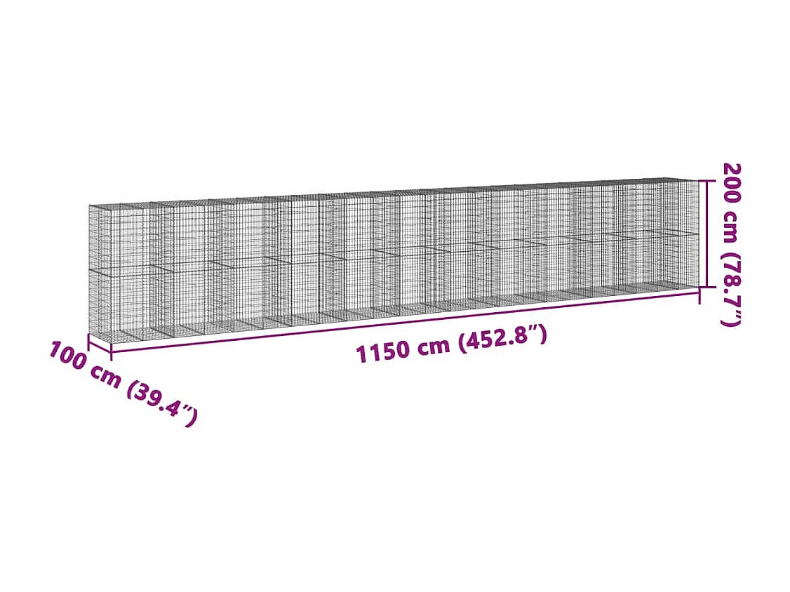 Panier gabion avec couvercle 1150x100x200 cm fer galvanisé