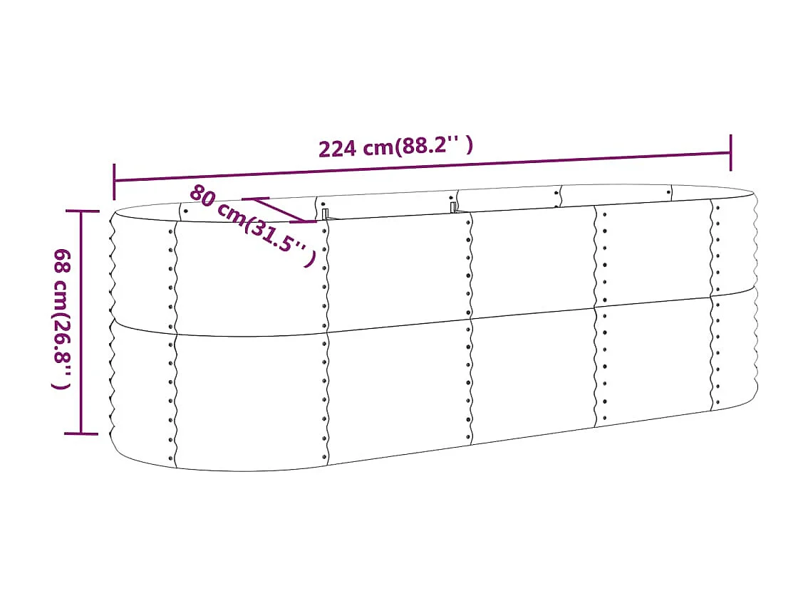Canteiro elevado jardim 224x80x68cm aço revestido a pó castanho