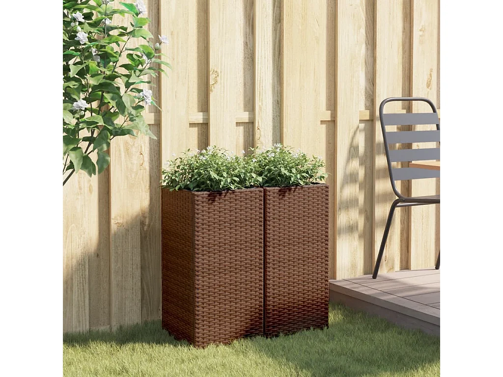Jardinières 2 pcs marron 30x30x60 cm résine tressée