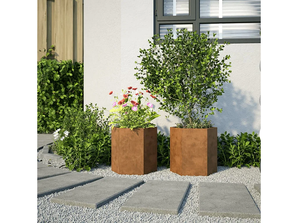 Jardinières 2 pcs hexagone 46x40x45 cm acier corten