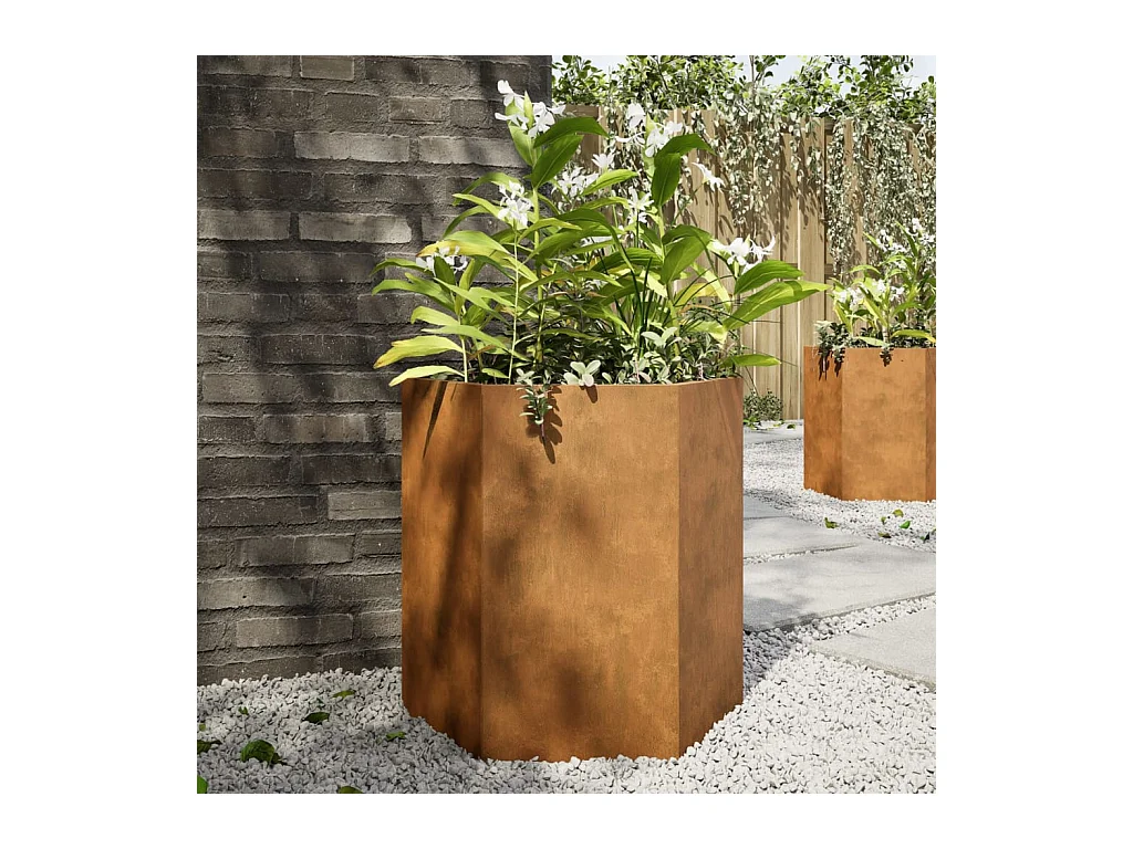 Fioriere da Giardino 2 pz Esagono 46x40x45cm in Acciaio Corten