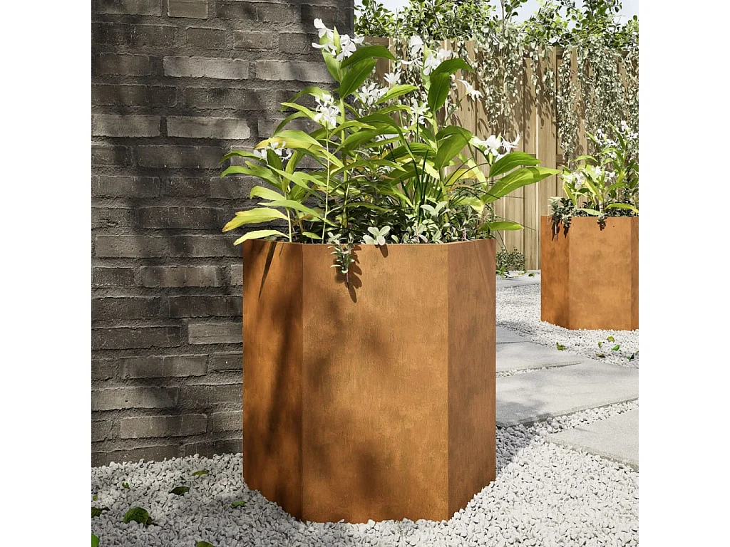 Jardinières 2 pcs hexagone 46x40x45 cm acier corten