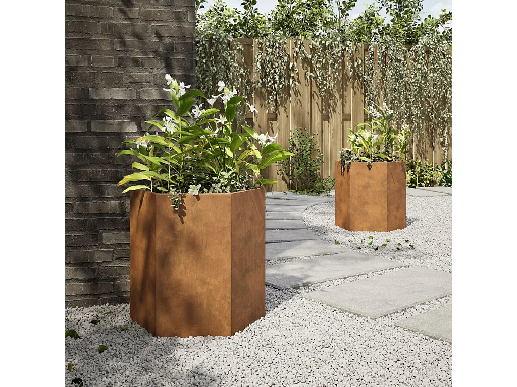Jardinières 2 pcs hexagone 46x40x45 cm acier corten