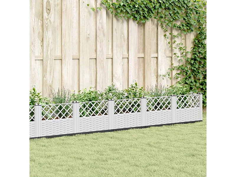 Jardinière avec piquets blanc 363,5x43,5x43,5 cm PP