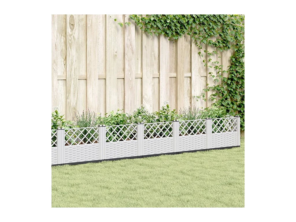 Jardinière avec piquets blanc 363,5x43,5x43,5 cm PP