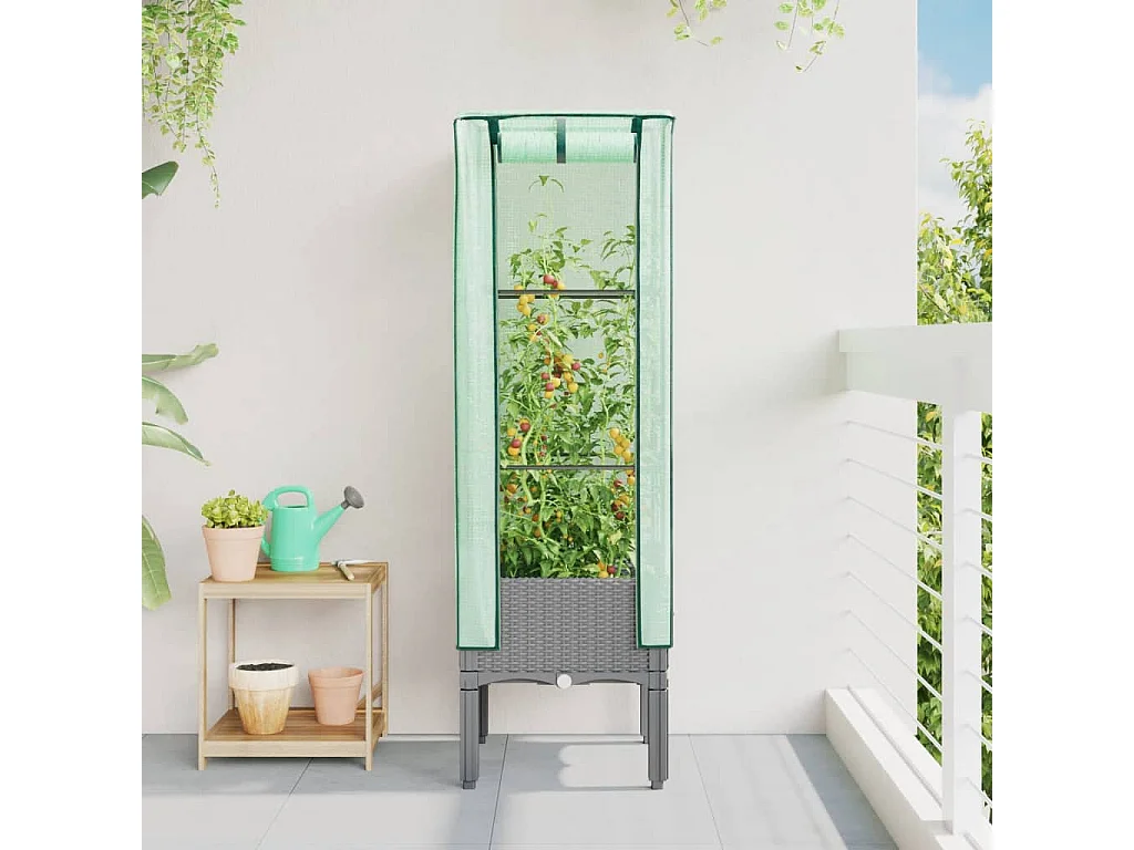 Jardinière surélevée avec housse aspect rotin 40x40x140 cm