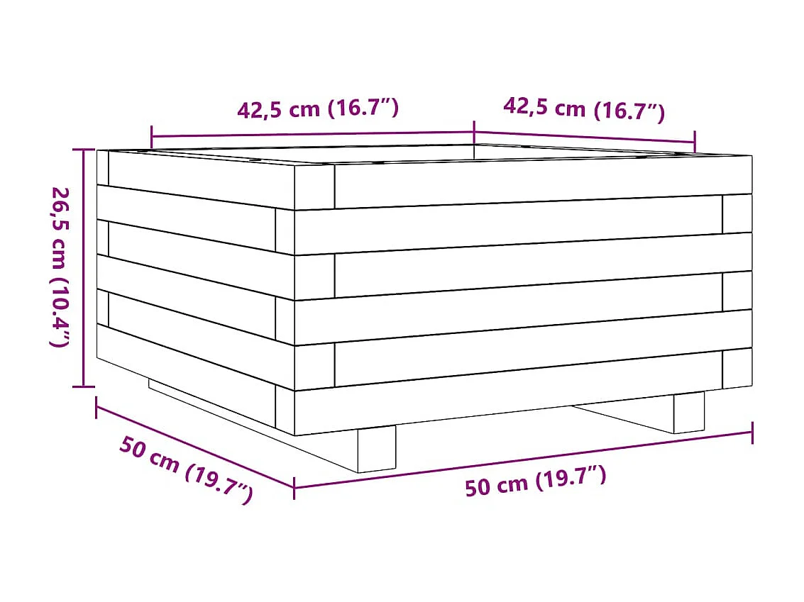 Jardinière cire marron 50x50x26,5 cm bois de pin massif