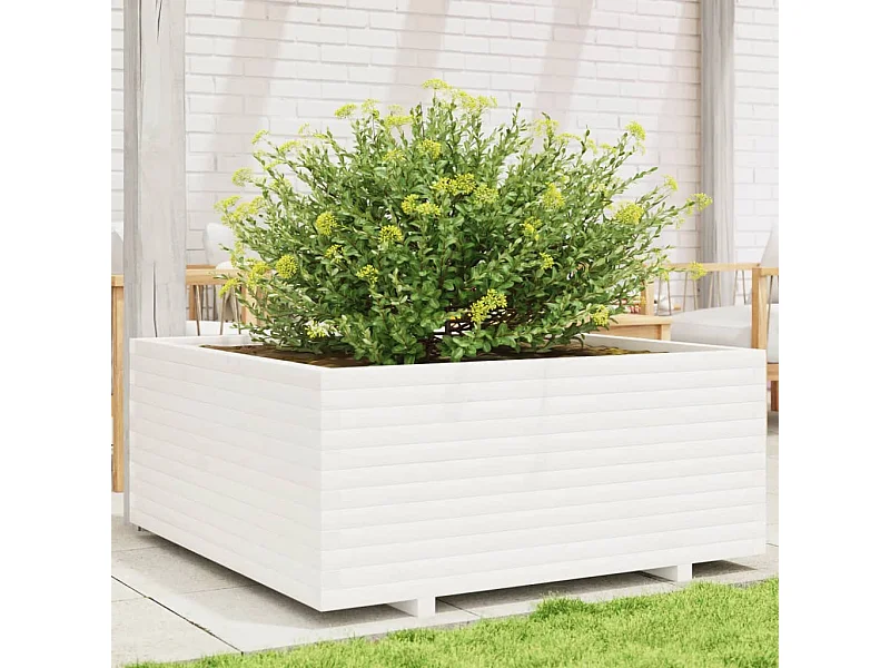 Jardinière blanc 110x110x49,5 cm bois de pin massif