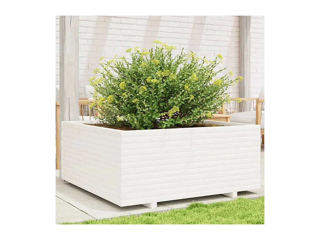 Fioriera da Giardino Bianca 110x110x49,5 cm Legno Massello Pino