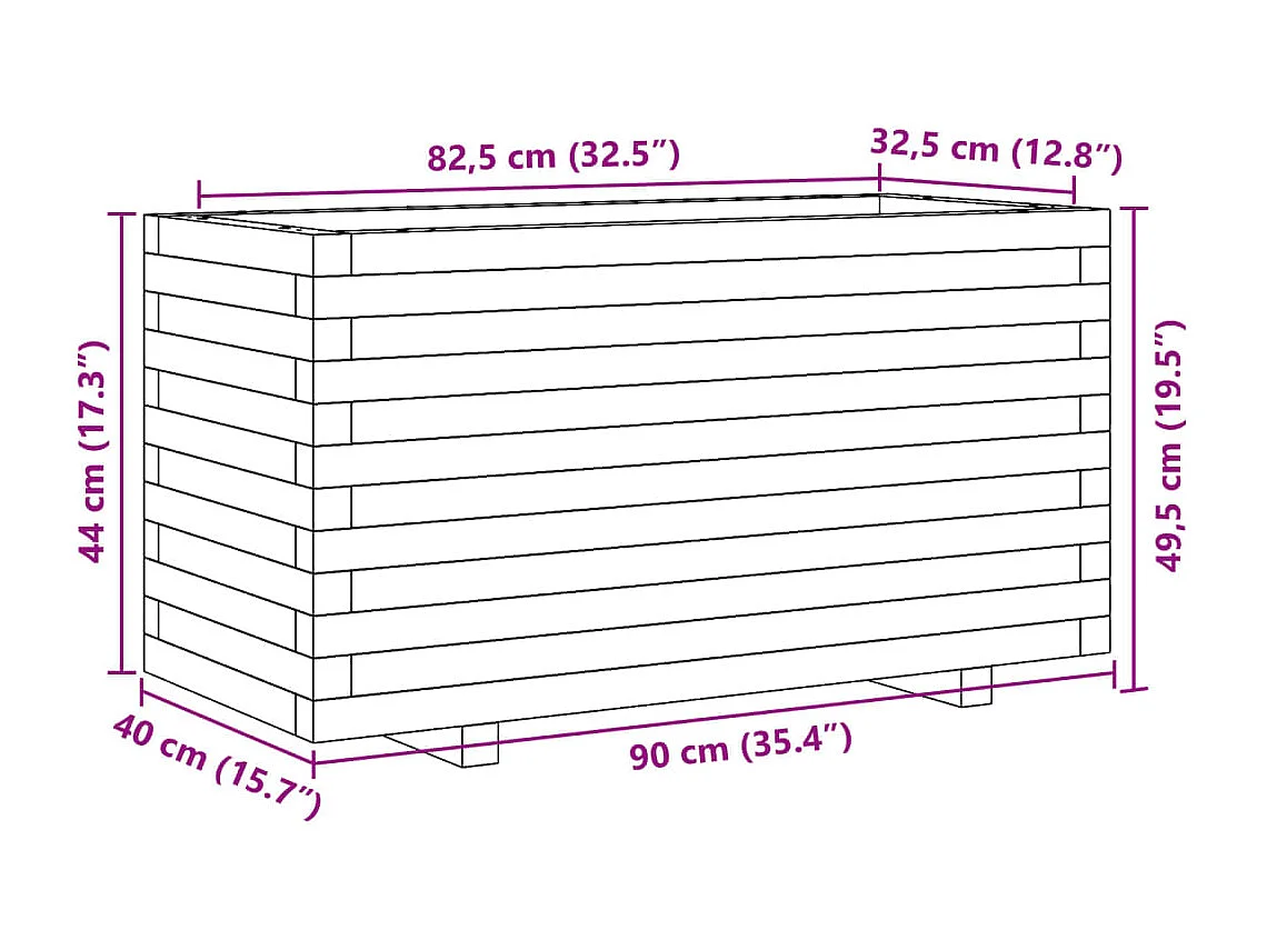 Jardinière 90x40x49,5 cm bois massif de douglas