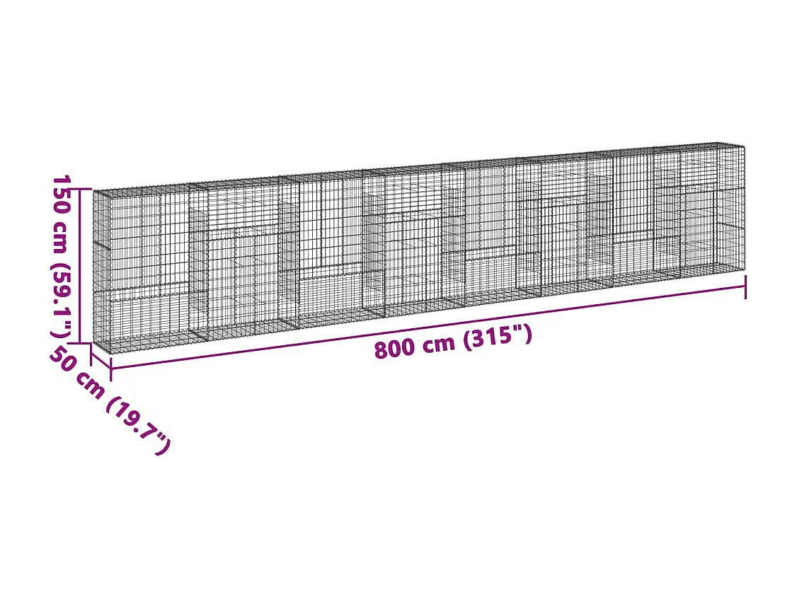 Cesta de gaviones con cubierta hierro galvanizado 800x50x150 cm
