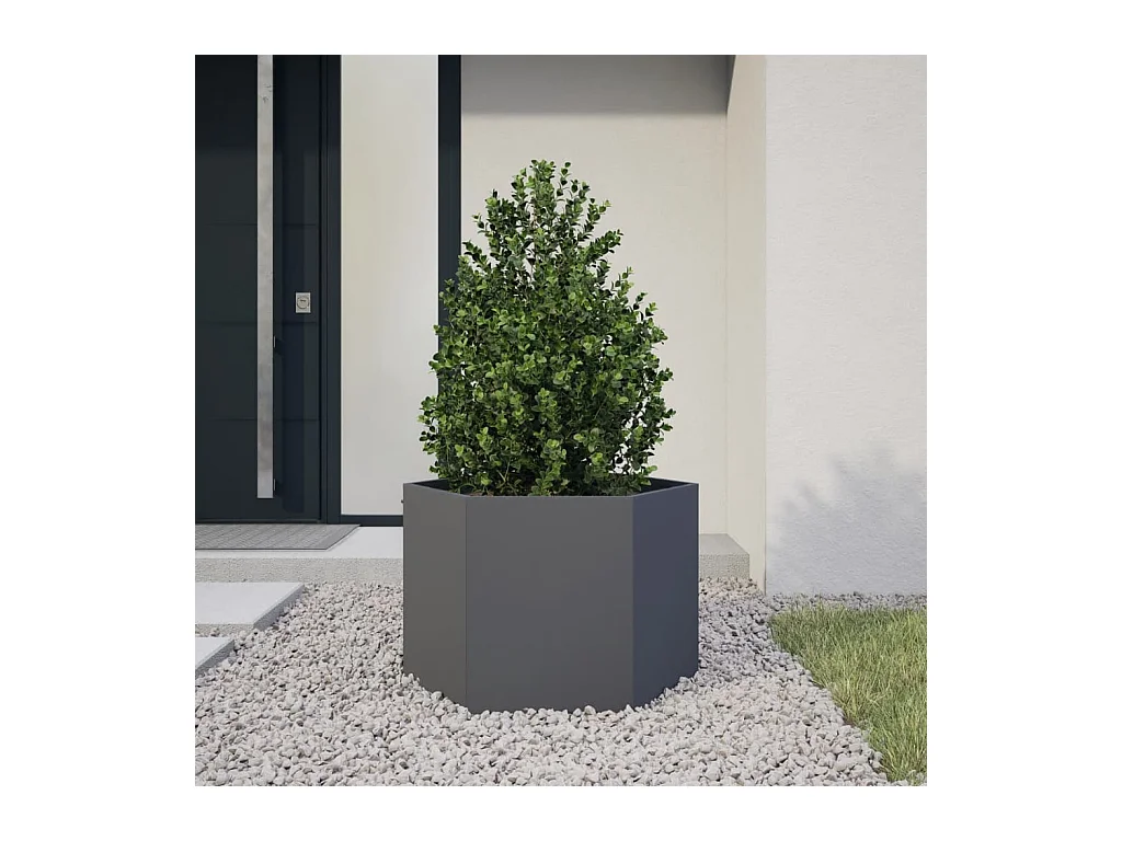 Fioriera da Giardino Antracite Esagono 69x60x45 cm in Acciaio