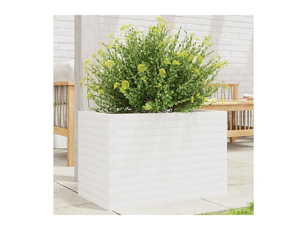 Fioriera da Giardino Bianca 70x40x45,5cm Legno Massello di Pino