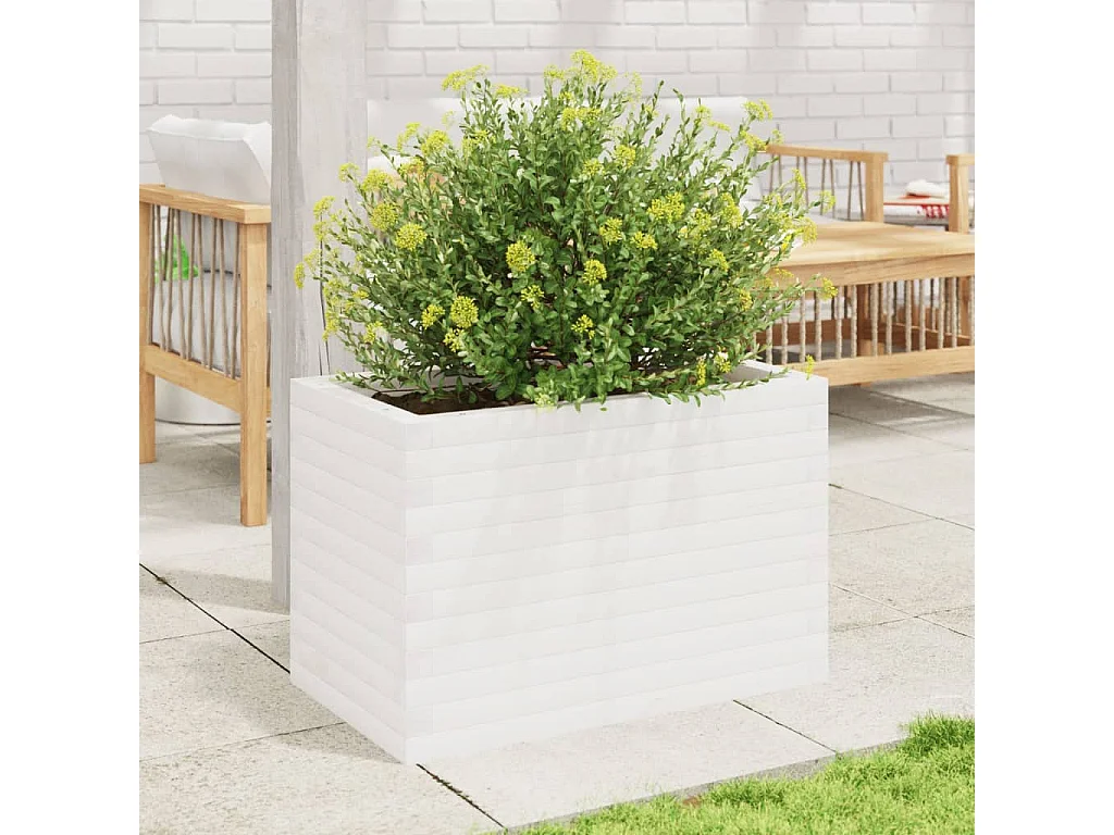 Jardinière blanc 70x40x45,5 cm bois de pin massif