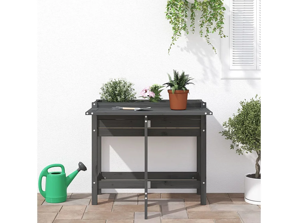 Jardinera con tapa plegable madera maciza de pino gris