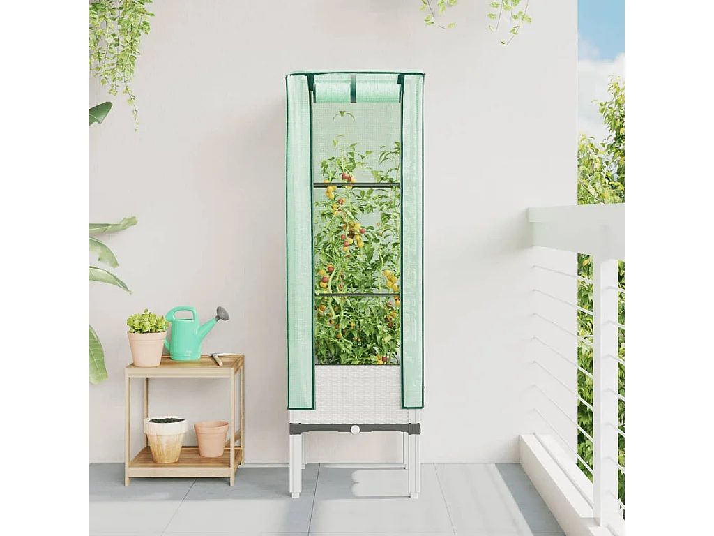 Jardinière surélevée avec housse aspect rotin 40x40x140 cm