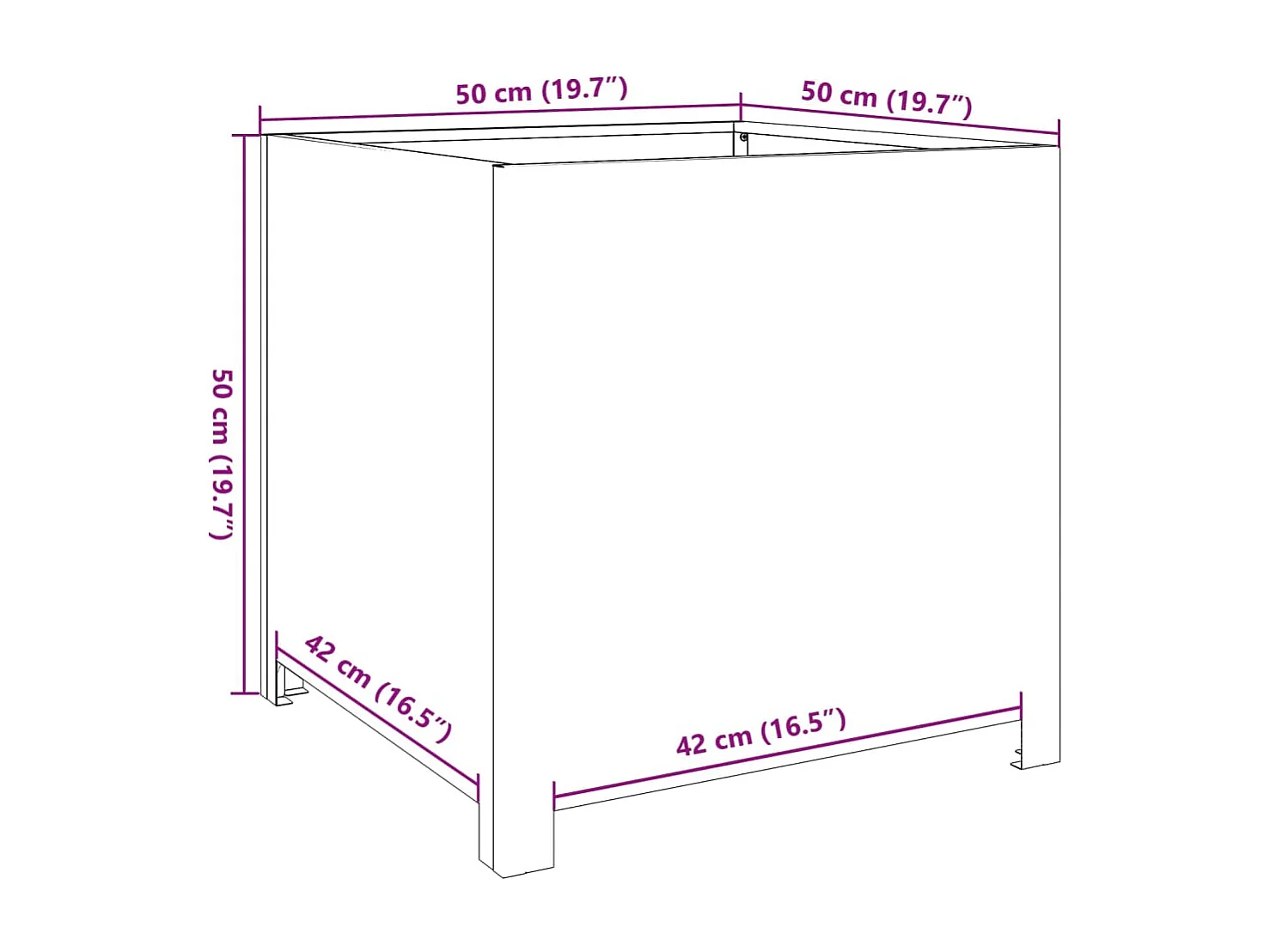 Vaso/floreira de jardim 50x50x50 cm aço galvanizado