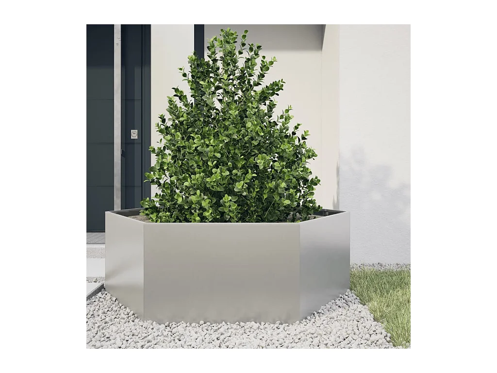Fioriera da Giardino Esagono 138x120x45 cm in Acciaio Inox