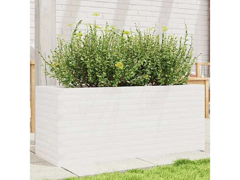 Jardinière blanc 110x40x45,5 cm bois de pin massif