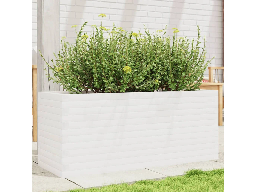 Jardinière blanc 110x40x45,5 cm bois de pin massif