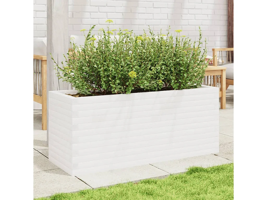 Jardinière blanc 110x40x45,5 cm bois de pin massif