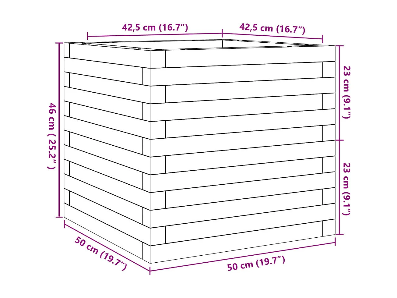 Fioriera da Giardino 50x50x46 cm in Legno Massello di Pino