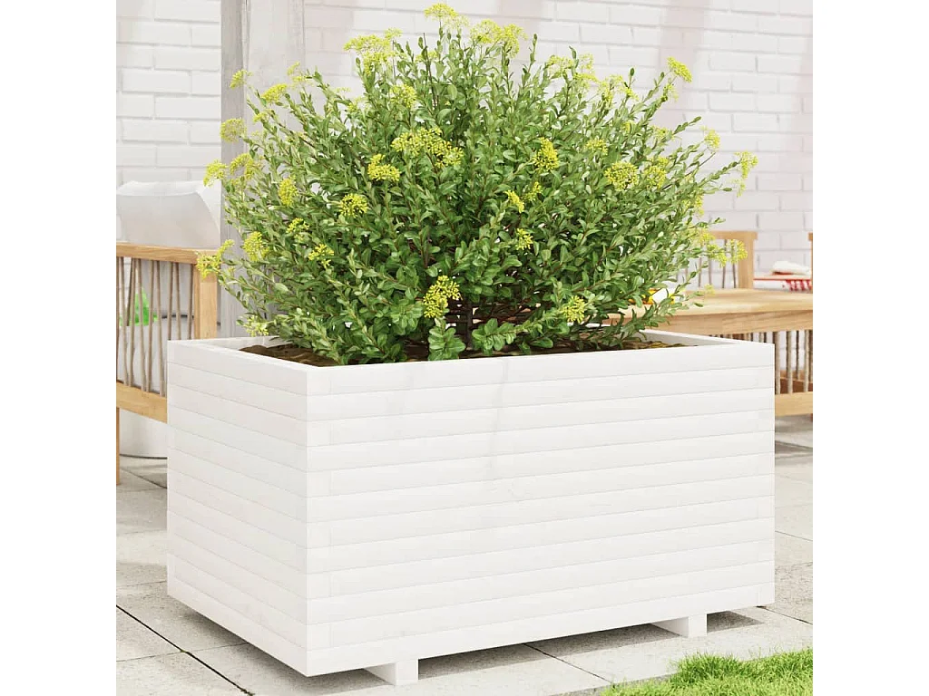 Jardinière blanc 90x60x49,5 cm bois de pin massif