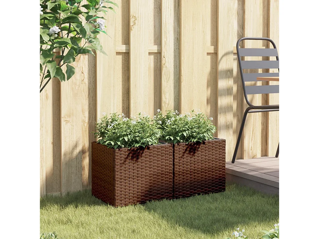 Jardinières 2 pcs marron 36x30x32 cm résine tressée