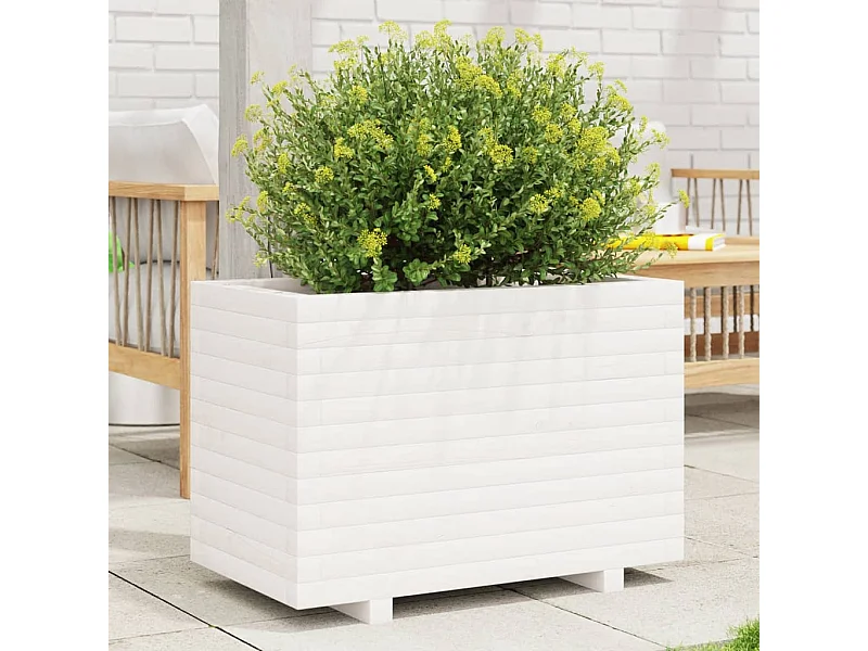 Jardinière blanc 70x40x49,5 cm bois de pin massif