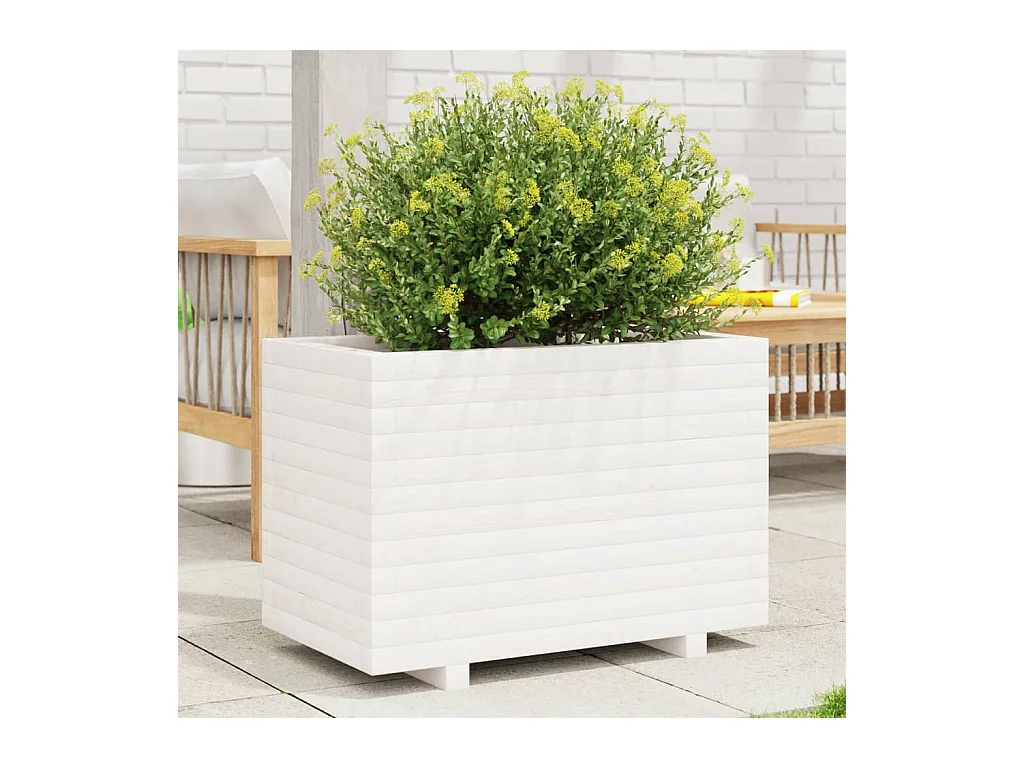Fioriera da Giardino Bianca 70x40x49,5cm Legno Massello di Pino
