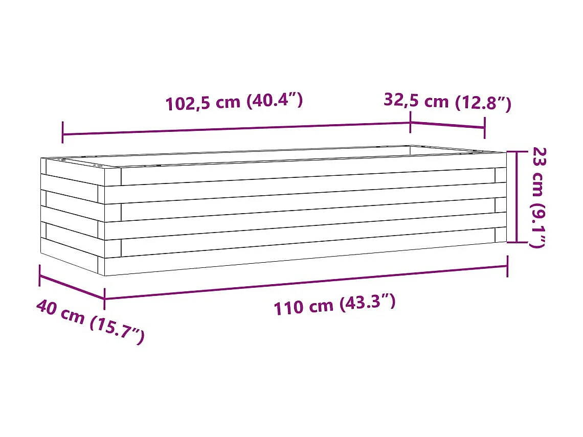 Jardinière cire marron 110x40x23 cm bois de pin massif