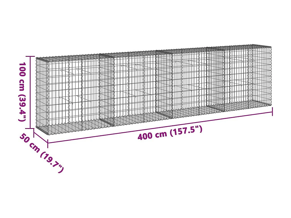 Cesto gabião com cobertura 400x50x100 cm ferro galvanizado