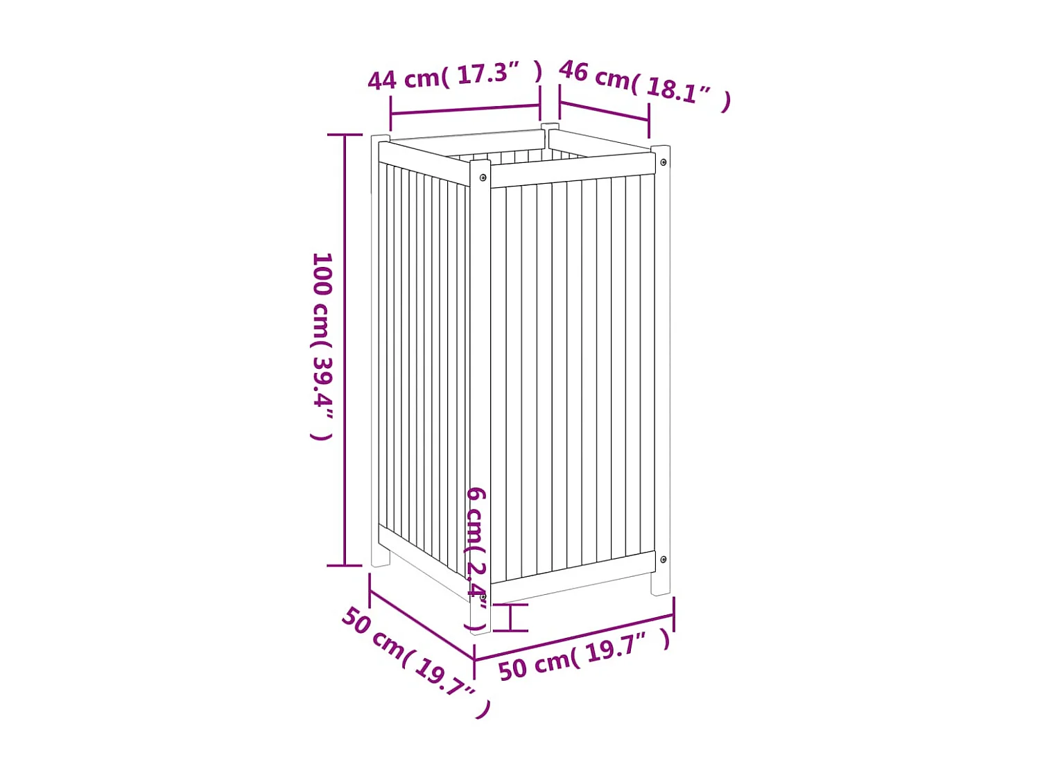 Jardinière avec doublure 50x50x100 cm bois massif d'acacia