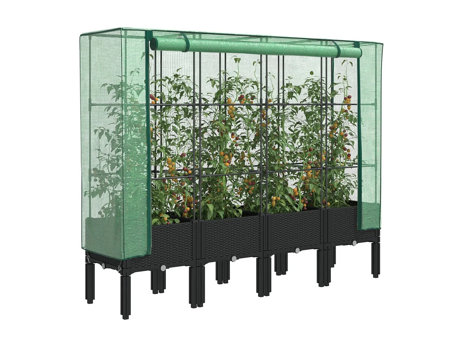 Letto Rialzato con Copertura Serra Effetto Rattan 160x40x140 cm