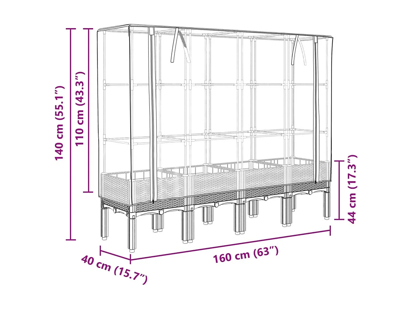 Letto Rialzato con Copertura Serra Effetto Rattan 160x40x140 cm