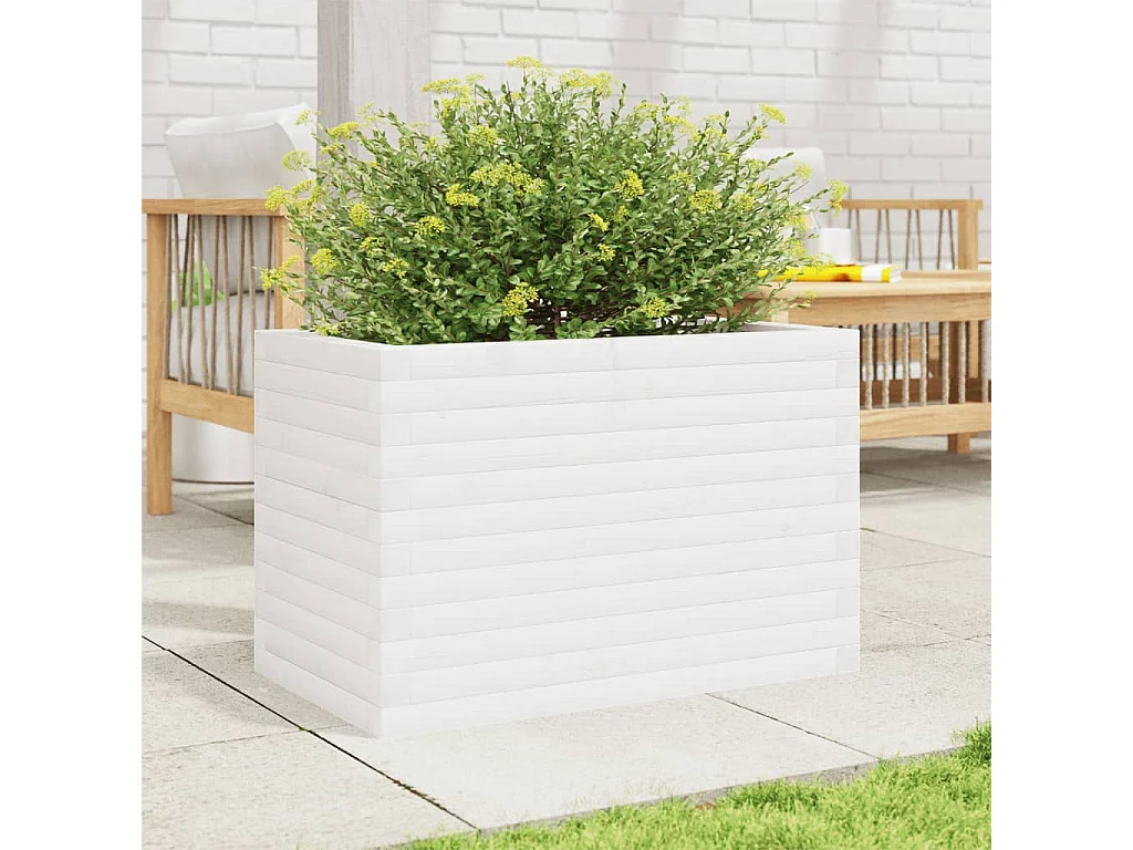 Plantenbak 70x40x46 cm massief grenenhout wit