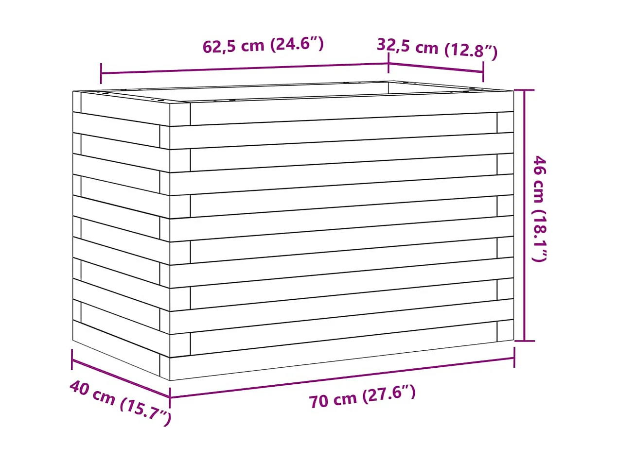 Plantenbak 70x40x46 cm massief grenenhout wit