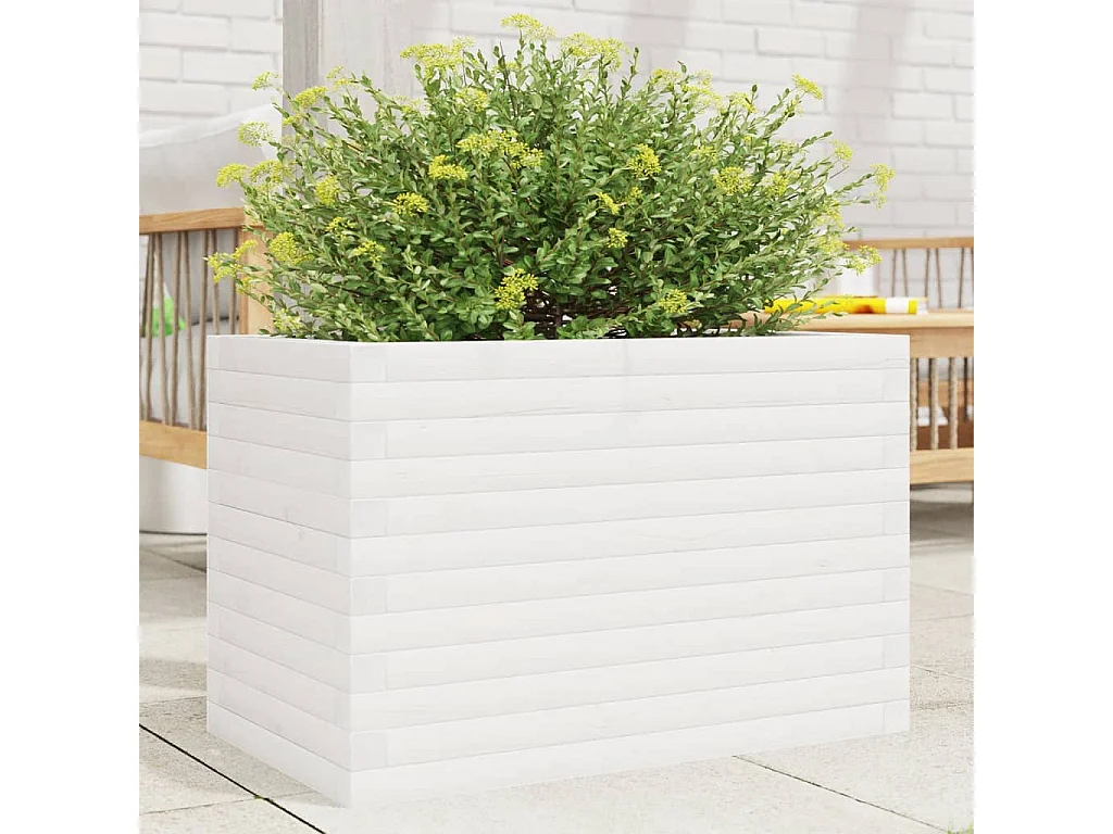 Jardinière blanc 70x40x46 cm bois de pin massif