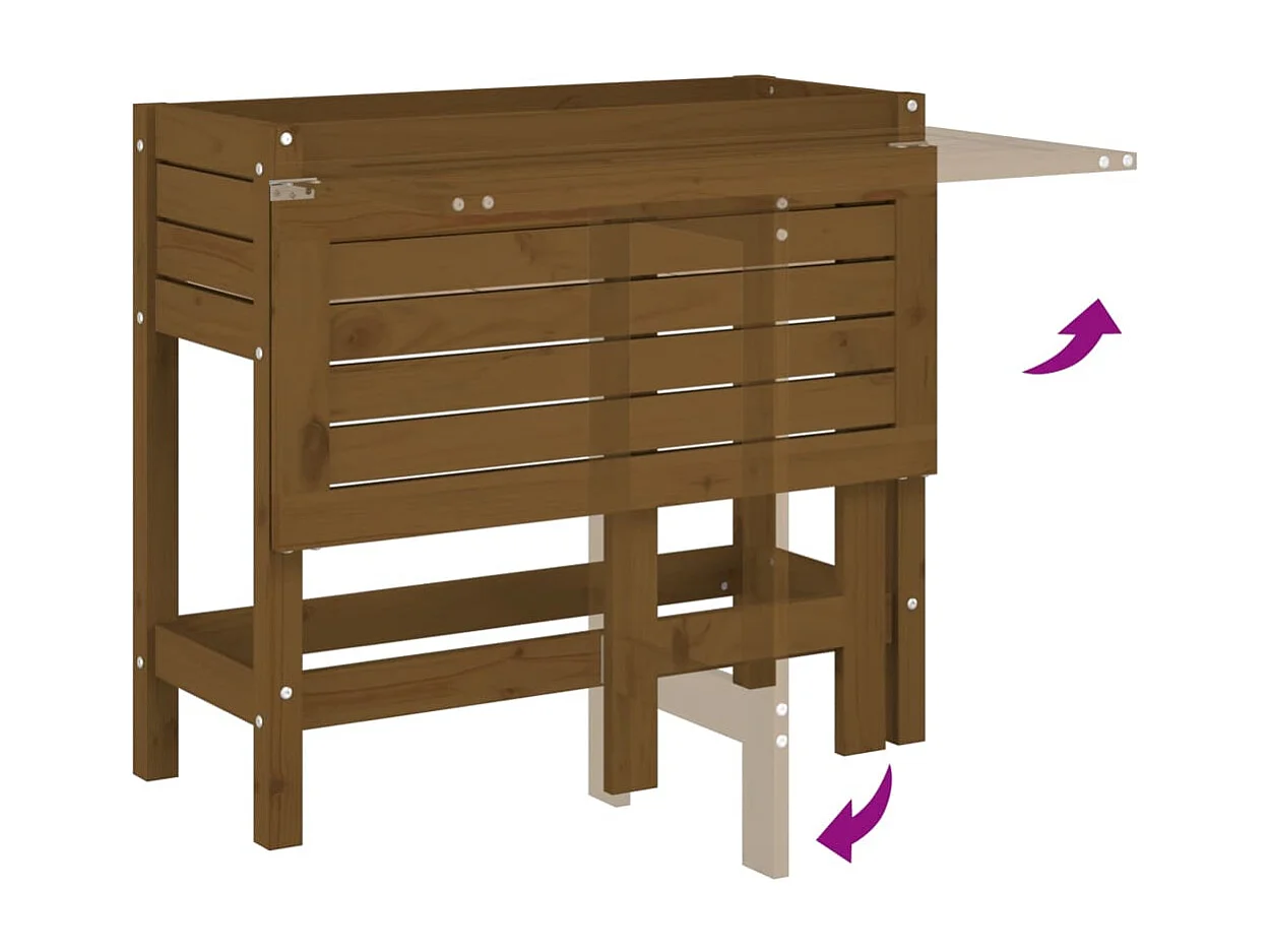 Jardinière de jardin avec dessus pliable brun miel pin massif