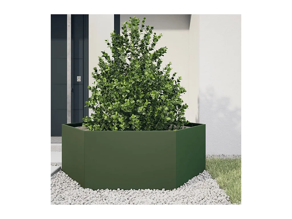 Pflanzkübel Olivgrün Sechseckig 138x120x45 Stahl