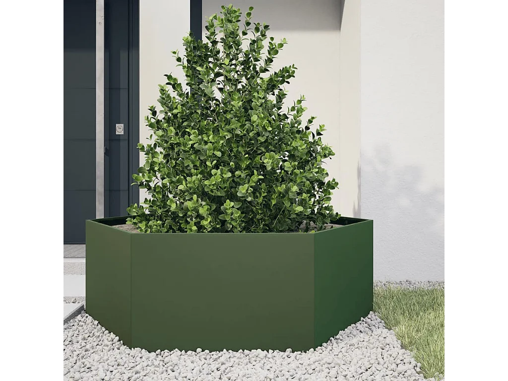 Jardinière vert olive hexagone 138x120x45 cm acier