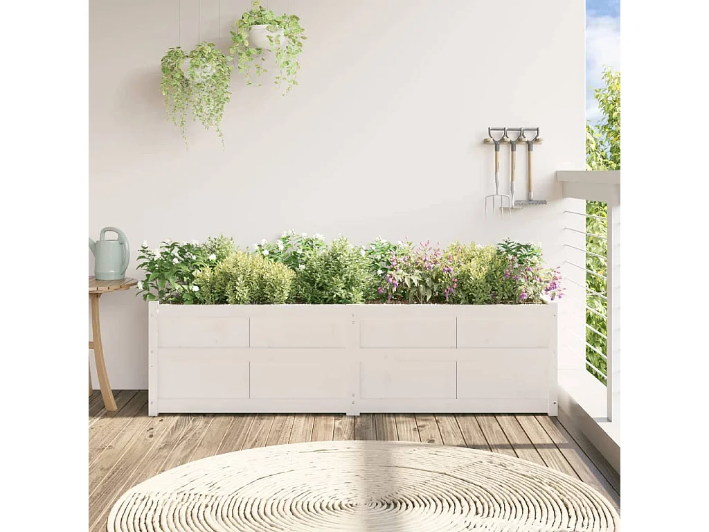 Vaso/floreira de jardim 180x50x50 cm pinho maciço branco