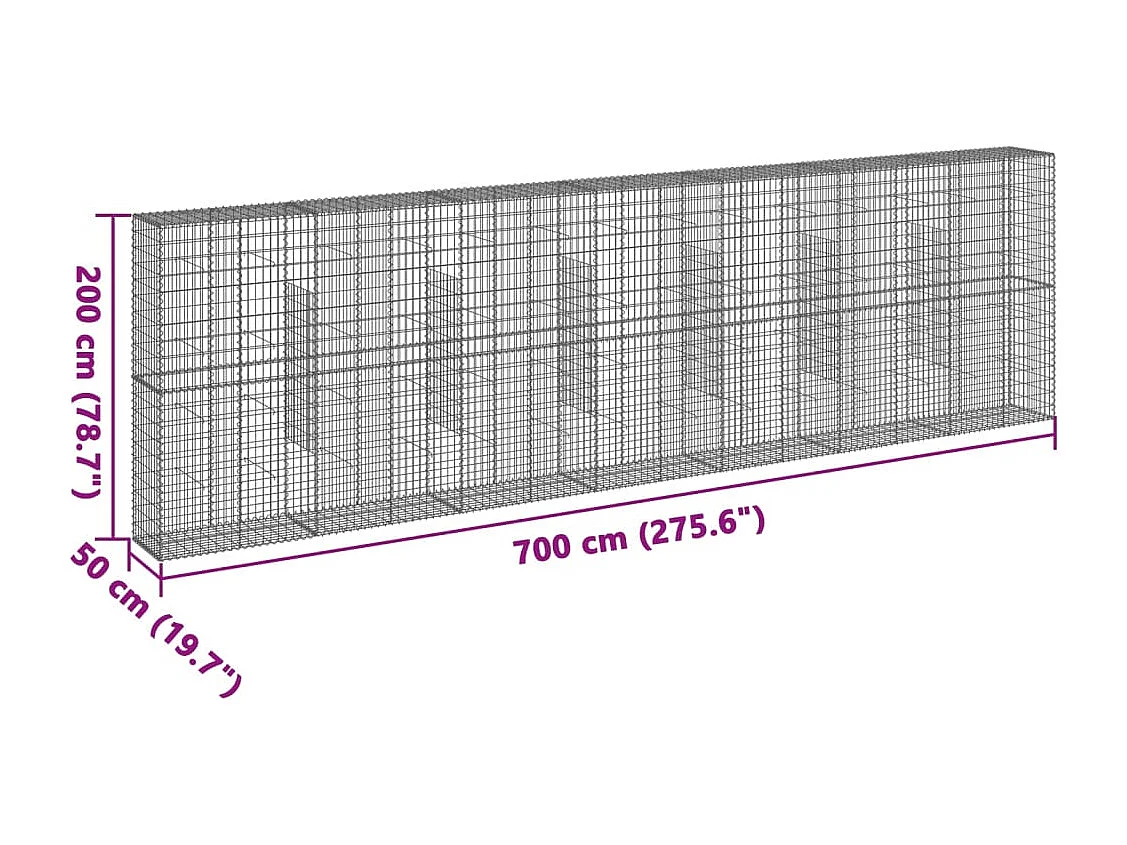 Cesto gabião com cobertura 700x50x200 cm ferro galvanizado