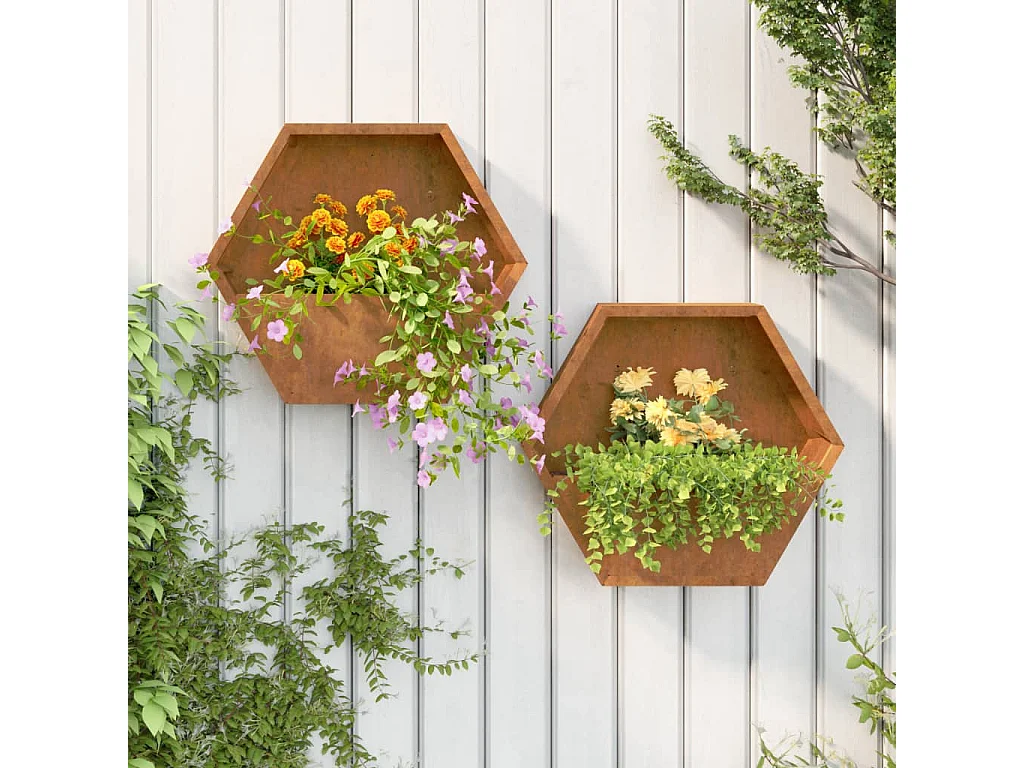 Fioriere da Parete 2 pz Ruggine in Acciaio Corten 46x10x40 cm