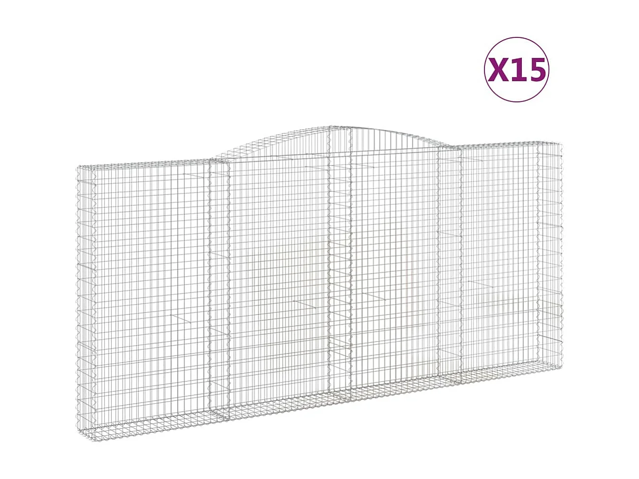 Gabionen mit Hochbogen 15Stk. 400x30x180/200cm Verzinktes Eisen