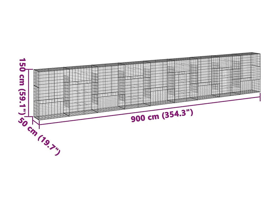 Panier gabion avec couvercle 900x50x150 cm fer galvanisé