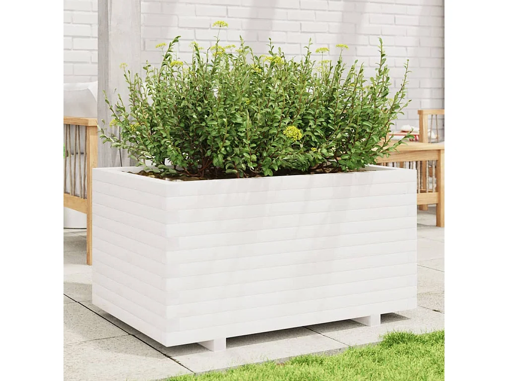Jardinière blanc 90x60x49,5 cm bois de pin massif