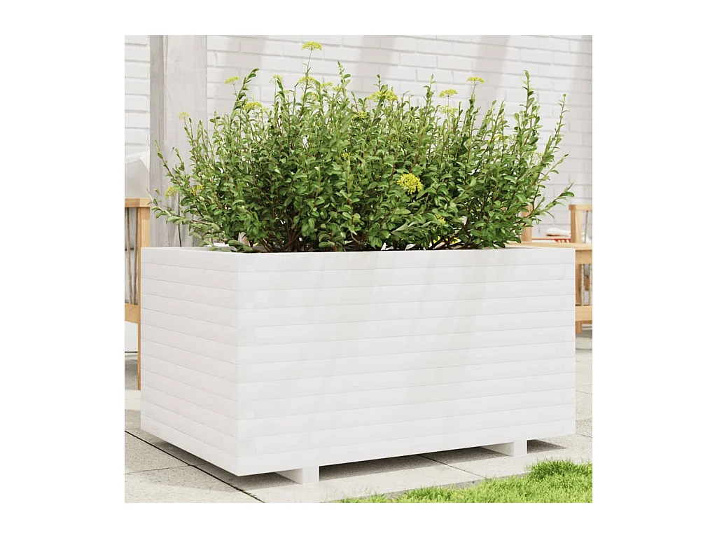 Fioriera da Giardino Bianca 90x60x49,5cm Legno Massello di Pino