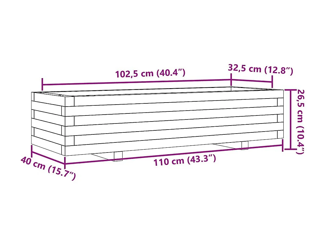 Pflanzkübel 110x40x26,5 cm Massivholz Kiefer